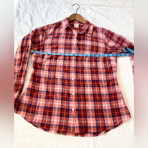 J. Crew Women Plaid Button Up The Perfect Shirt Long Sleeve Red Pink - Picture 2 of 11